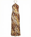 Printed Lace-Trim Halter Dress