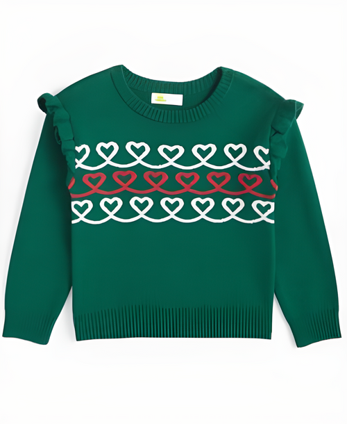 Kleinkind Mädchen Herz Rüschen Rundhals Pullover
