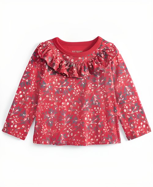 Mädchen-Shirt mit Beerenmuster und Rüschen