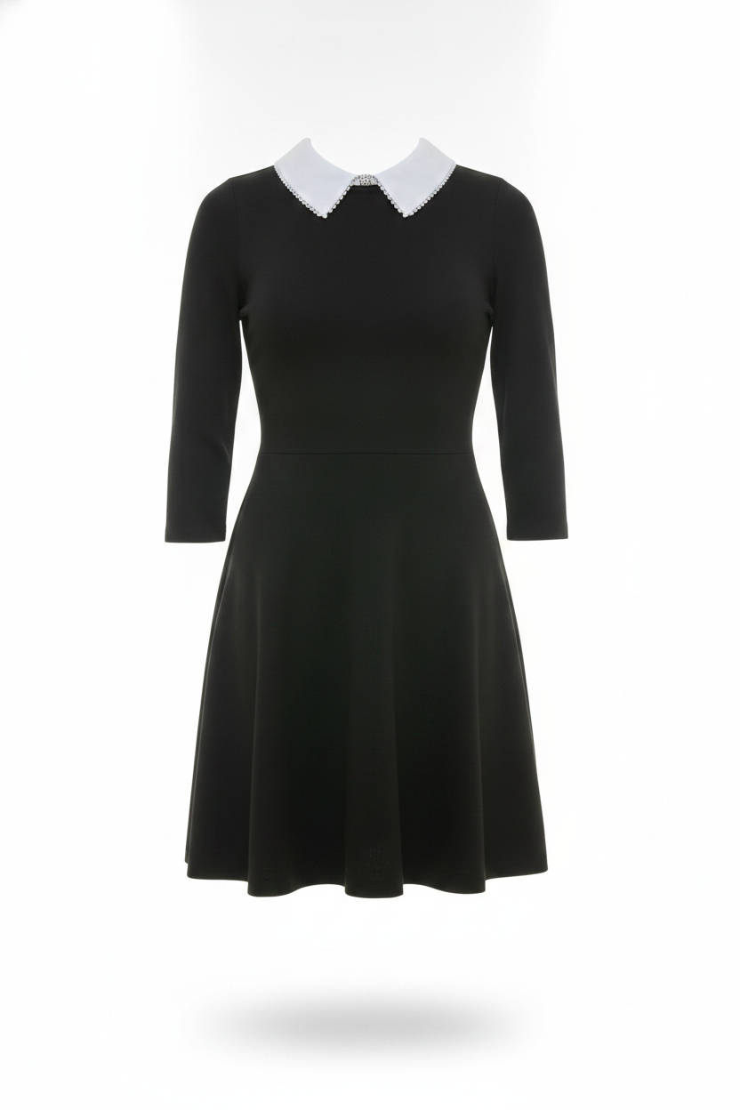 Pearl-Collar 3/4-Sleeved Dress