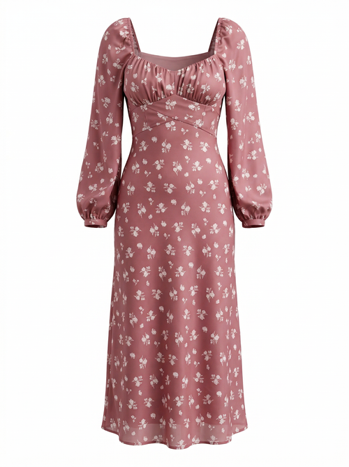 Bedrucktes florales Kleid mit U-Boot-Ausschnitt