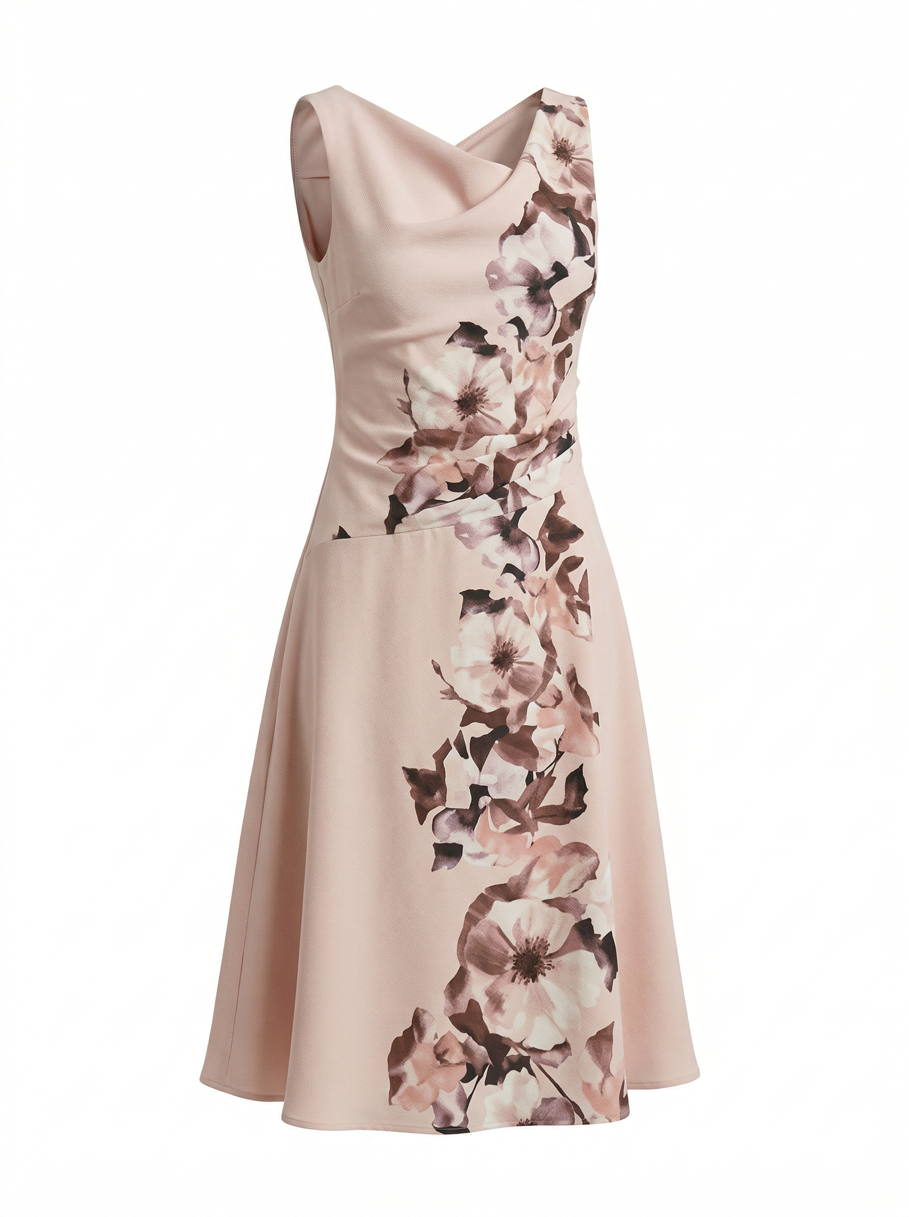 Cowlneck Sleeveless Floral Dress