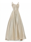Metallic Pleated Bodice Gown