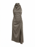 Petite Mock Neck Shirred Midi Dress