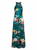 Printed Draped-Back Halter Top Dress