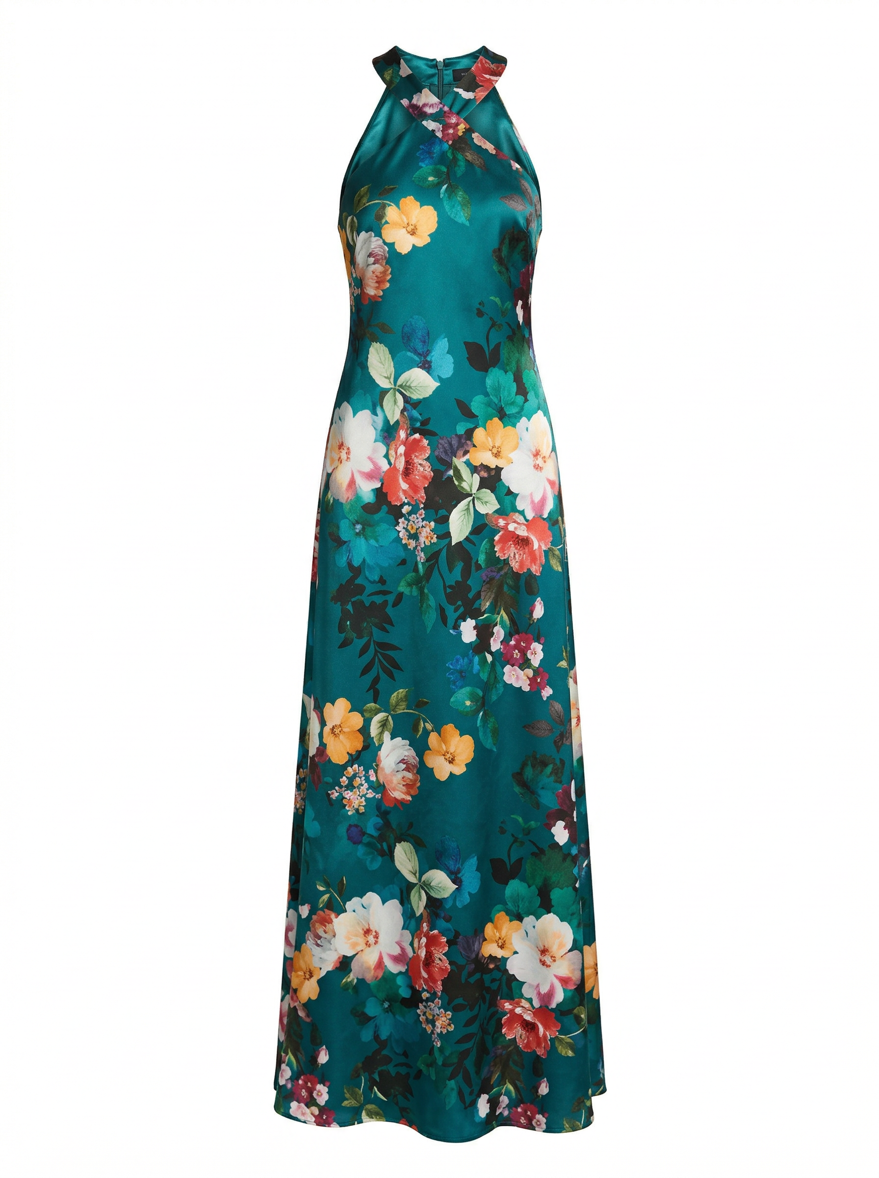 Printed Draped-Back Halter Top Dress