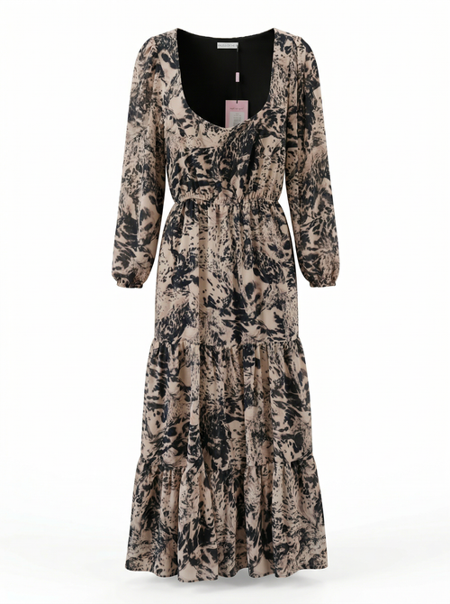 Gestuftes Maxikleid mit Bindegürtel