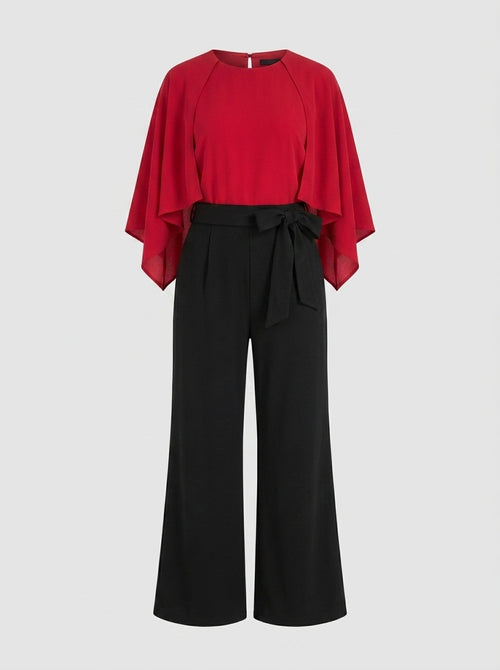 Colorblocking-Jumpsuit aus Satin mit Strasshals