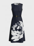 Floral-Graphic Belted Dress
