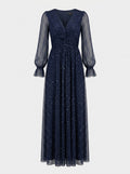 Twist-Front Pleated Mesh Gown