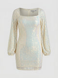 Sequin Blouson-Sleeved Dress