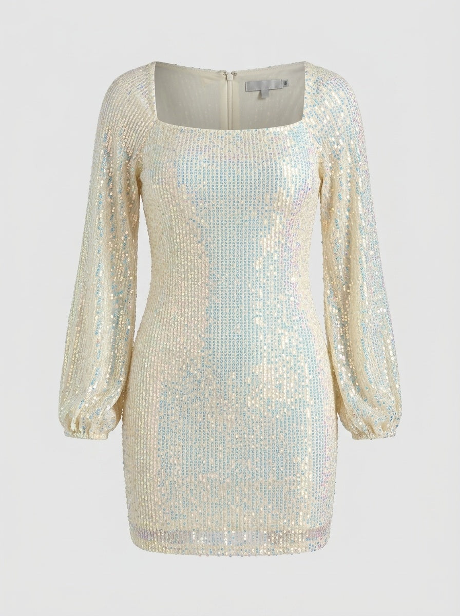 Sequin Blouson-Sleeved Dress