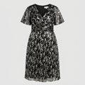 Plus Size Metallic Print Flutter Dress