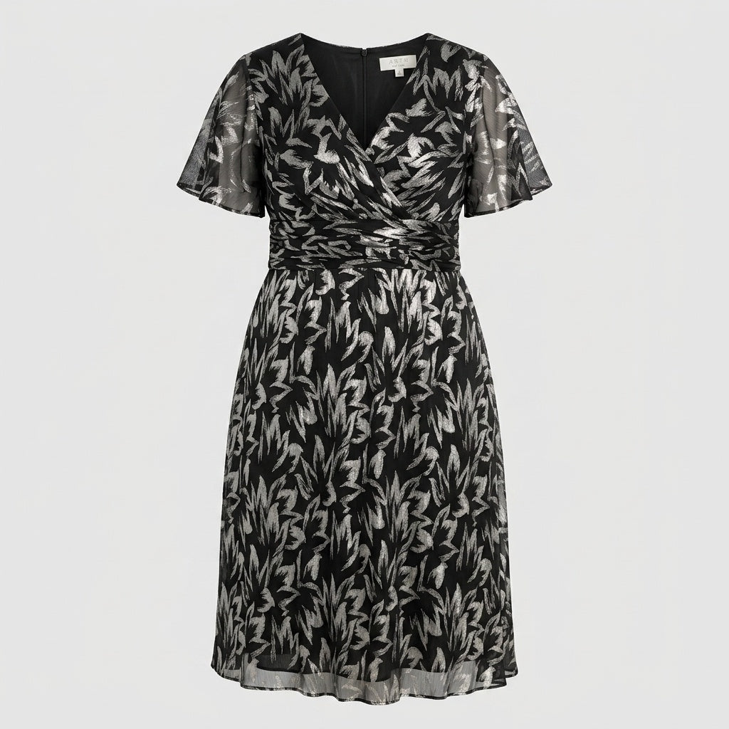 Plus Size Metallic Print Flutter Dress