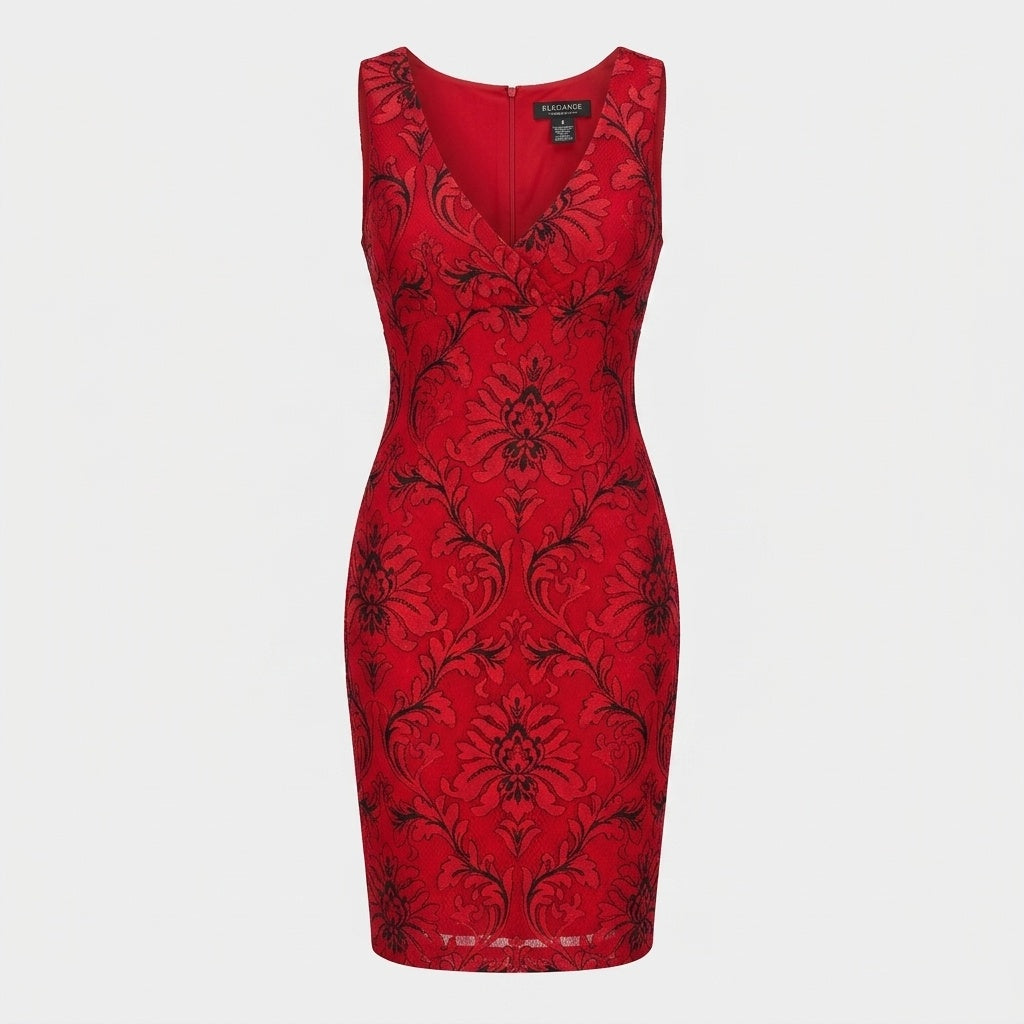 V-Neck Embroidered-Mesh Dress
