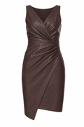 Womens Faux-Leather Faux-Wrap Dress