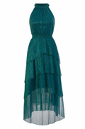 Crinkle Metallic Layer Dazzling Jade Dress