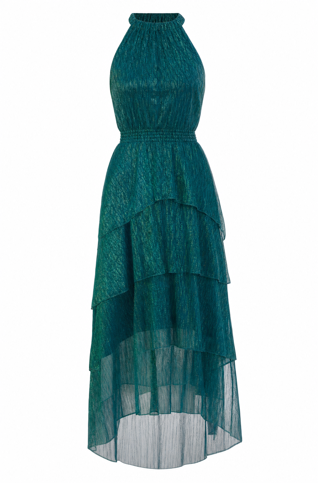 Crinkle Metallic Layer Dazzling Jade Dress