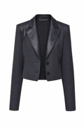 Faux-Leather-Trim Crop Jacket