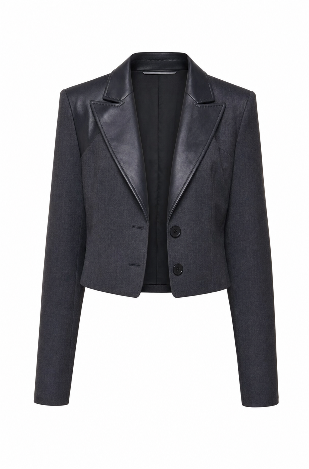 Faux-Leather-Trim Crop Jacket