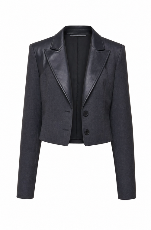 Faux-Leather-Trim Crop Jacket